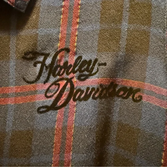 Harley-Davidson Lurex Plaid Flannel Shirt Blue/Red Roses Size Large EUC - Picture 6 of 15